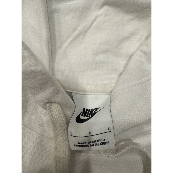 Nike Club Swoosh Hoodie Spellout Embroidered White Pullover Sweatshirt Sz L - Picture 6 of 6